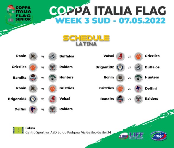 11 partite in programma in questo weekend per il Flag Football targato Coppa Italia